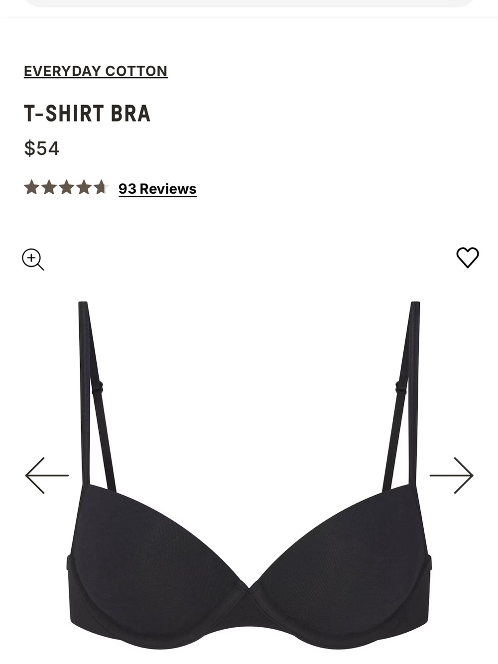 SKIMS Black Everyday T-Shirt Bra